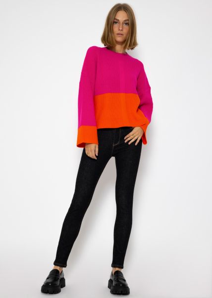 Pullover mit orangefarbenem Saum - pink