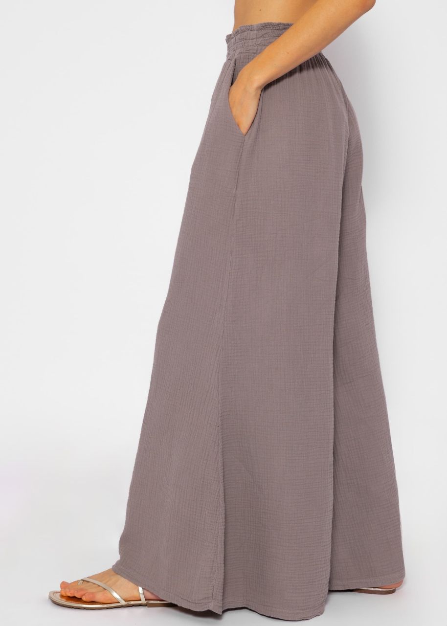 Musselin Pants mit weitem Bein - taupe