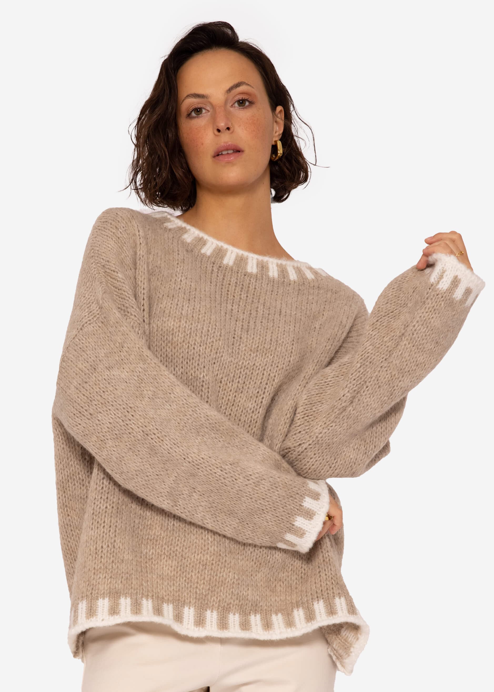 Pullover mit offwhite Details, beige | Pullover | Bekleidung | SASSYCLASSY