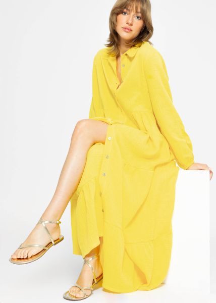 Musselin Maxi Kleid mit Volants - gelb