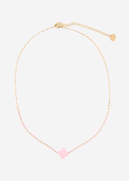 Halskette mit Kleeblatt - rosa