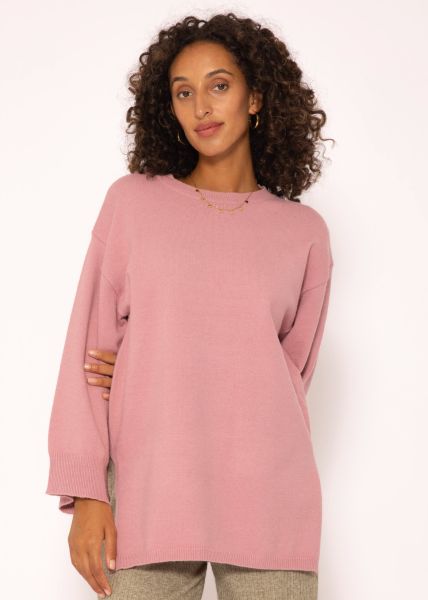 Oversize Pullover mit Seitenschlitzen - altrosa