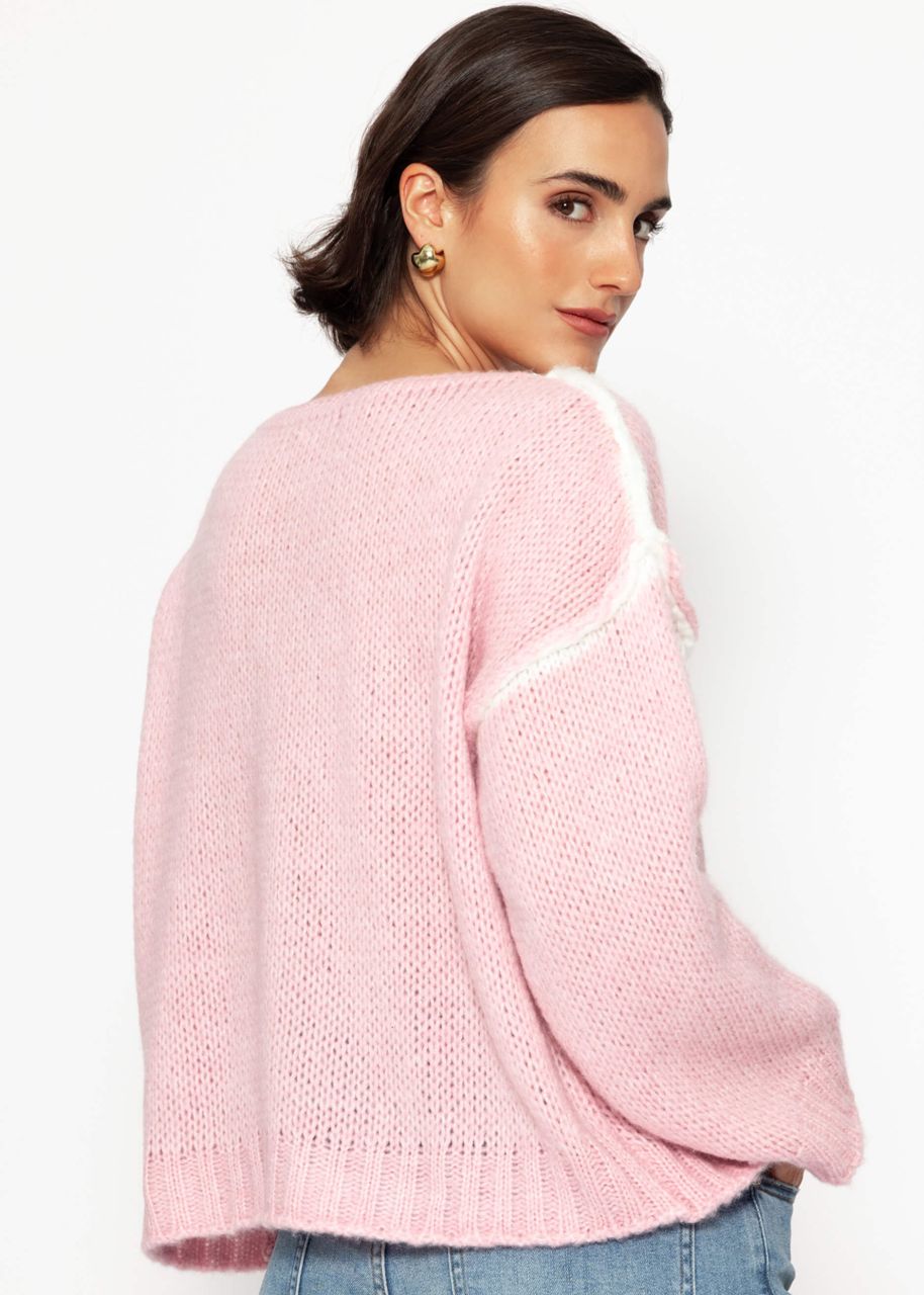 Pullover mit Kontrastnähten - rosa