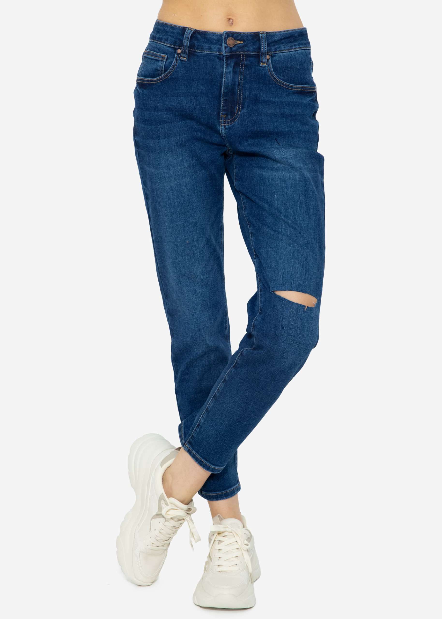 Relax Fit Jeans mit Schlitz - dunkelblau