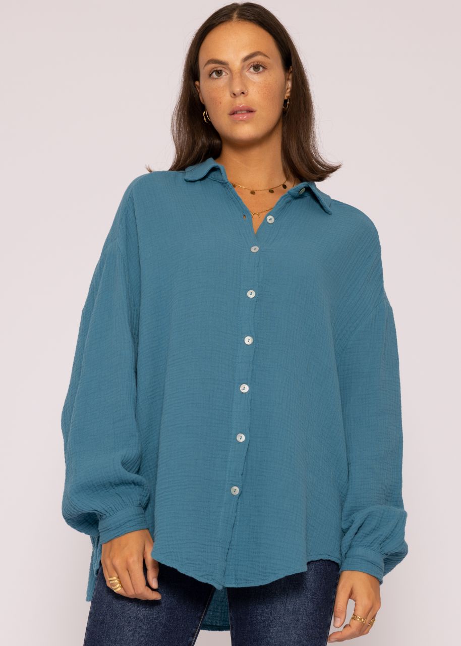 Ultra oversize Musselin-Blusenhemd, petrolblau