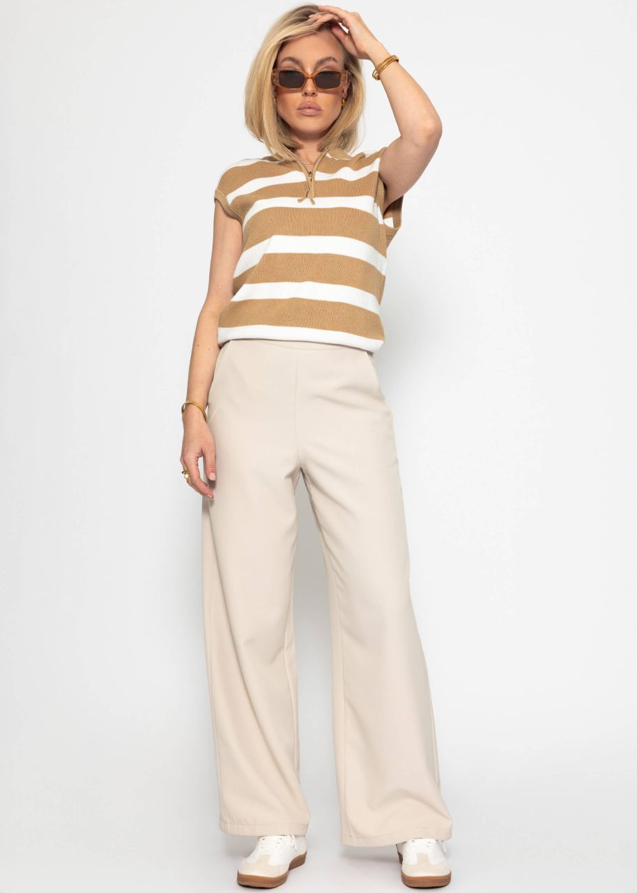 Gestreiftes Top mit Reißverschluss - beige