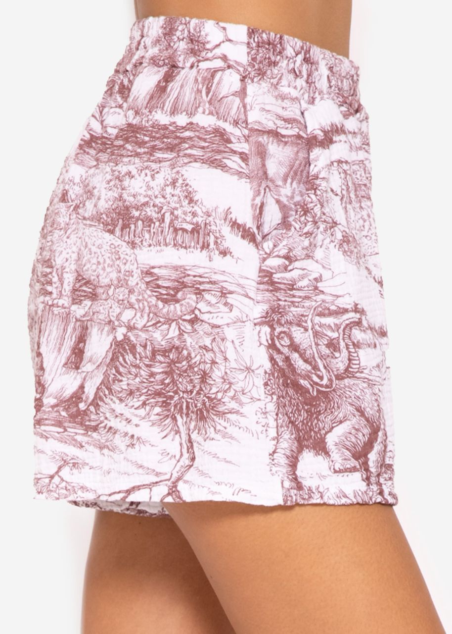 Musselin Shorts mit Print, weinrot