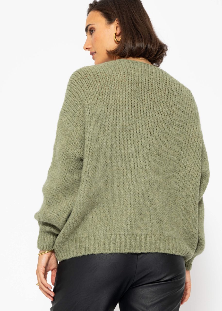 Oversize Pullover mit V-Ausschnitt - khaki