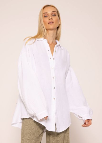 Musselin Bluse oversize, kurz, weiß
