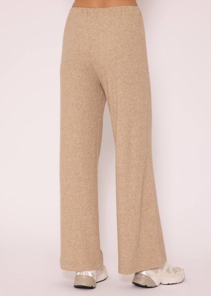 Gerippte Hose mit weitem Bein, beige