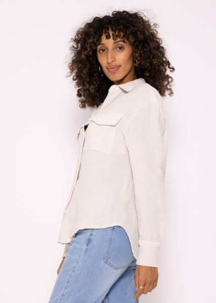 Musselin Bluse in Denim Style, hellbeige
