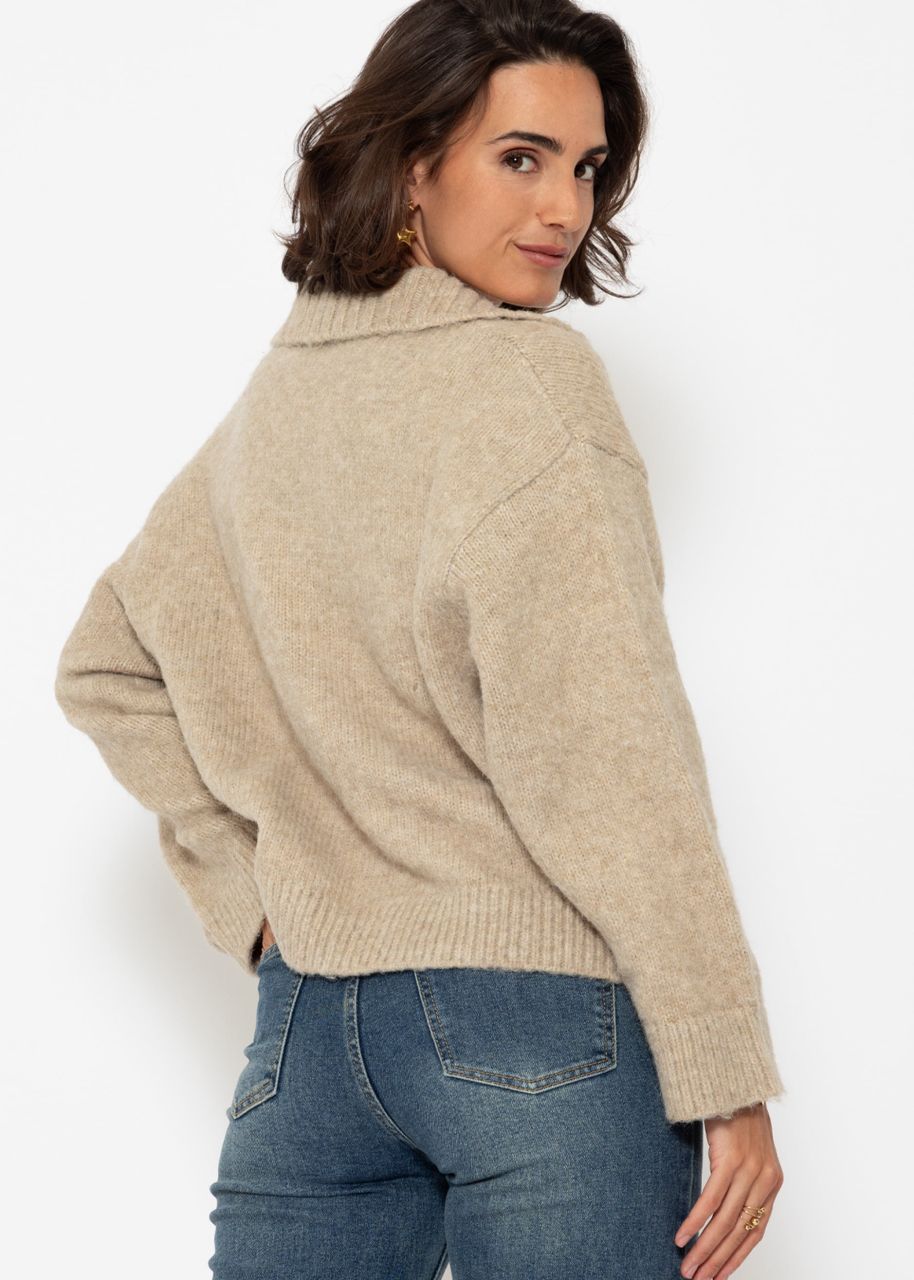 Oversize Pullover mit Kragen - beige