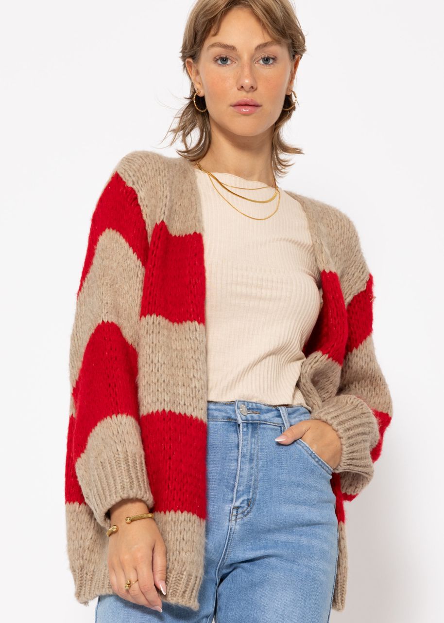 Gestreifter Oversize Cardigan - taupe-rot