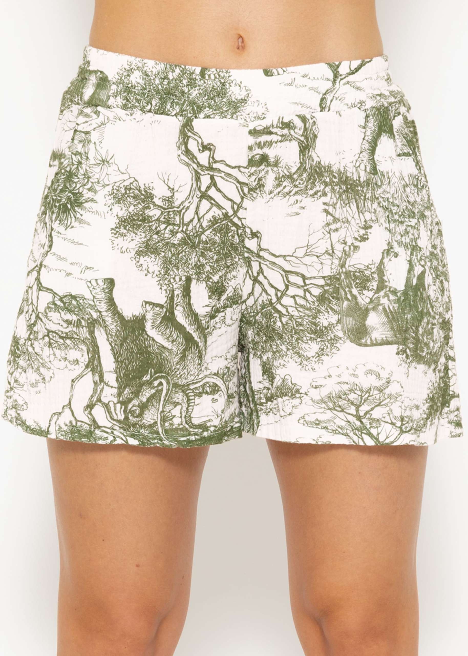 Musselin Shorts mit Print, khaki