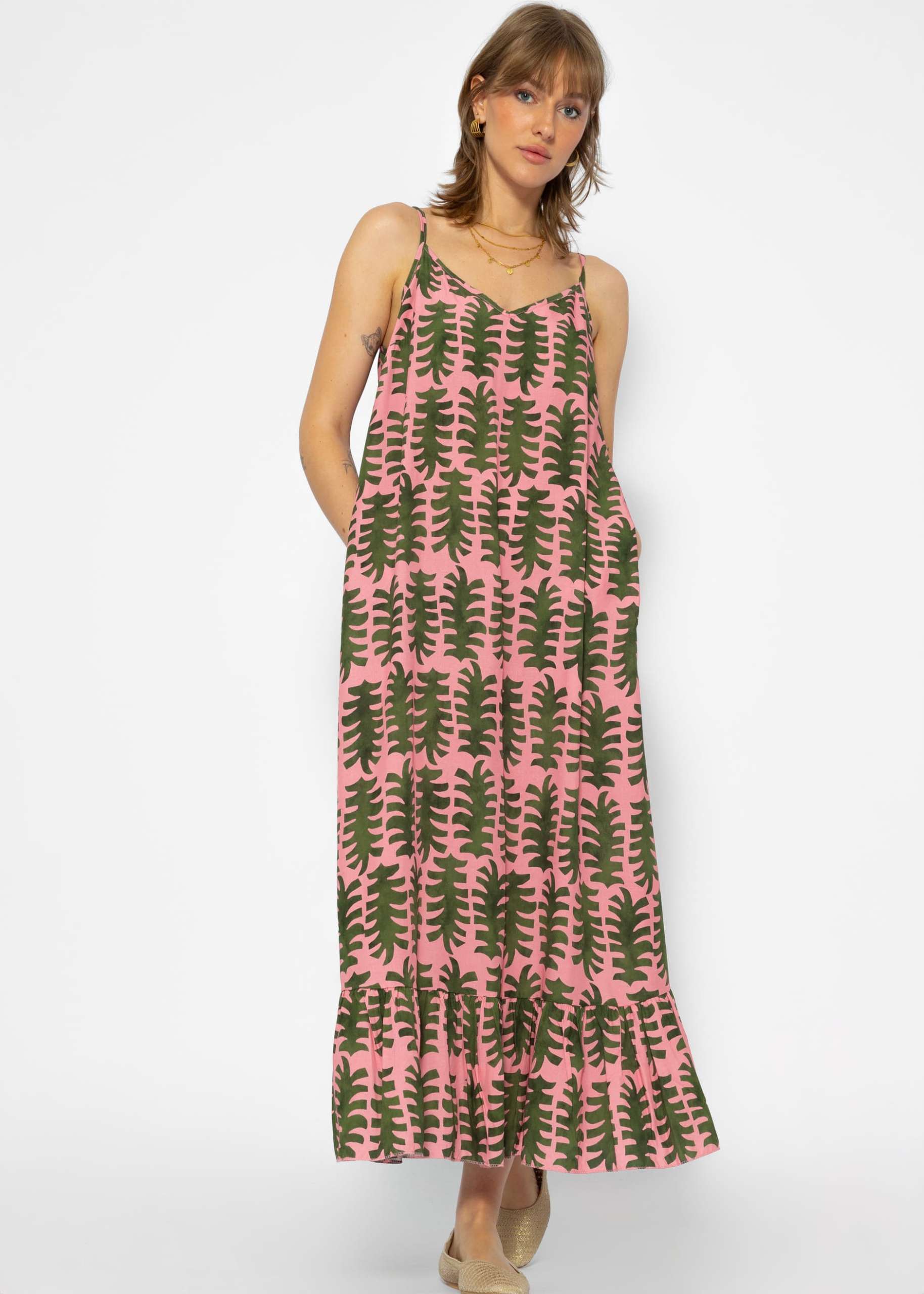 Maxi Kleid mit Print - rosa