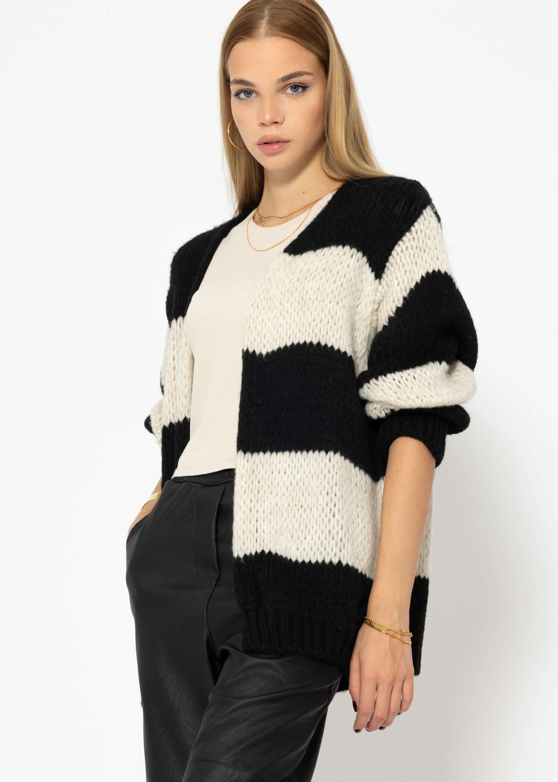 Gestreifter oversize Cardigan - schwarz-offwhite