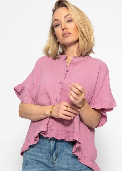 Musselin Bluse mit Rüschensaum - rosa