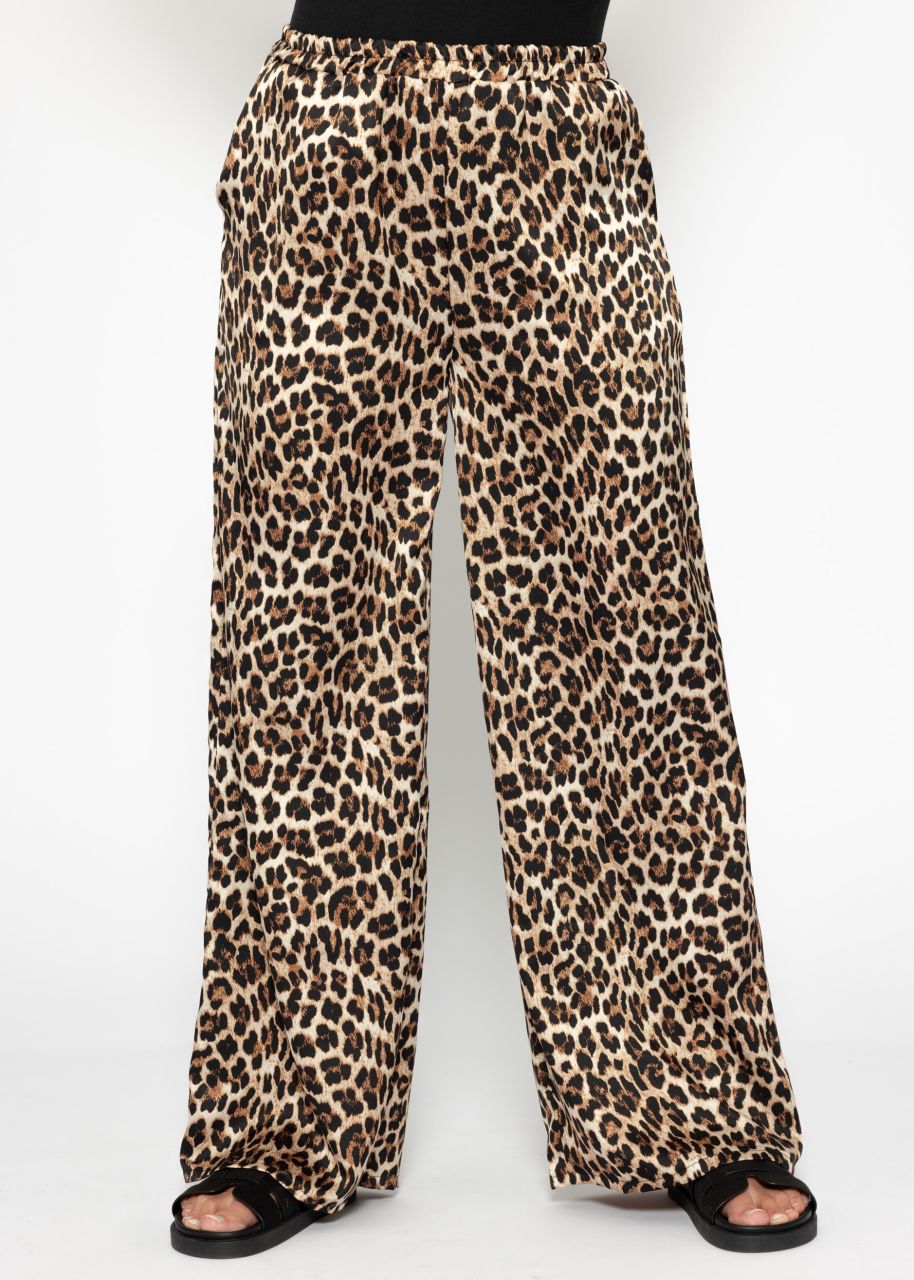 Satin Hose mit Leo-Print - braun