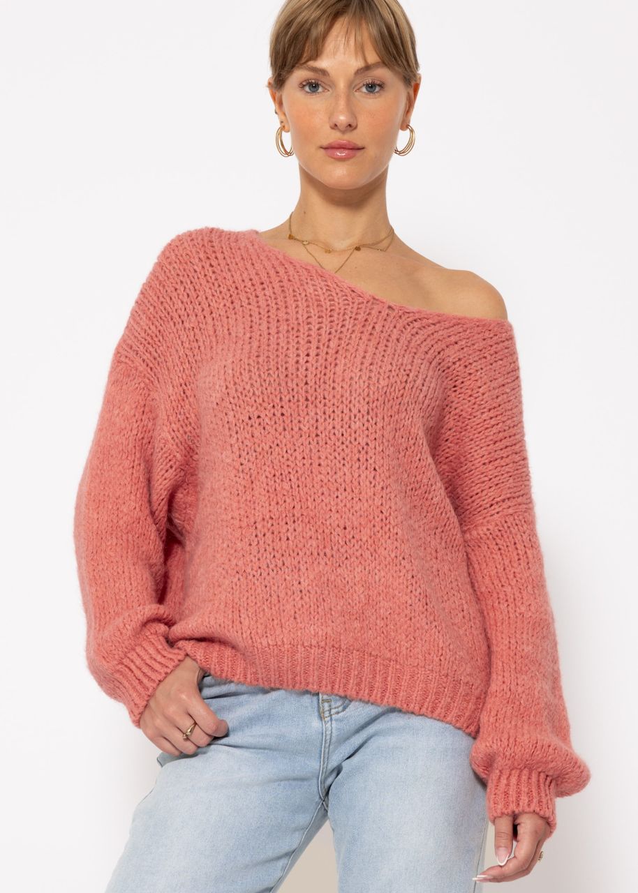 Oversize Pullover mit V-Ausschnitt - lachs