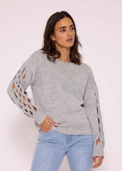 Pullover mit Netz-Muster, hellgrau