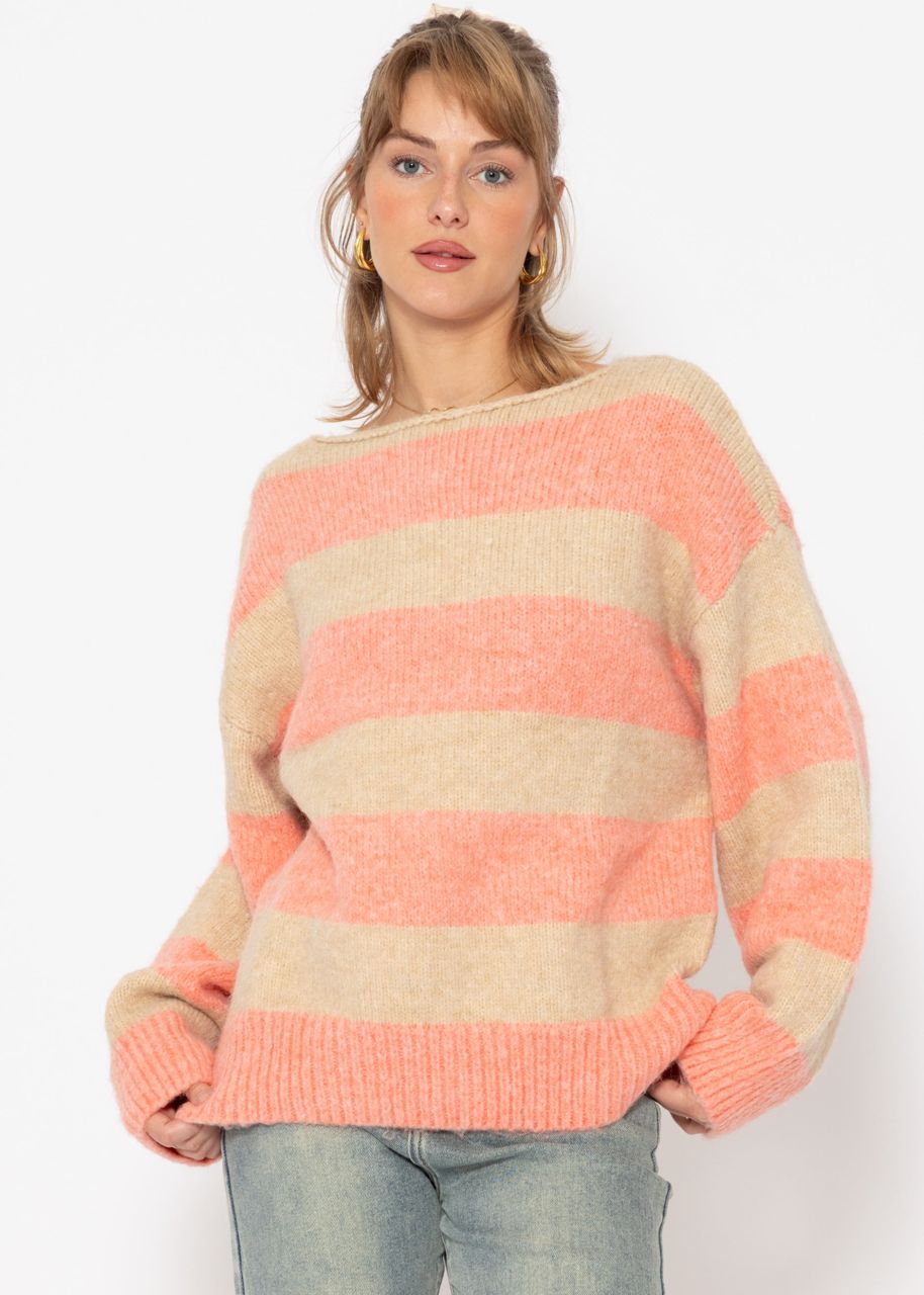 Pullover mit Blockstreifen - beige-koralle