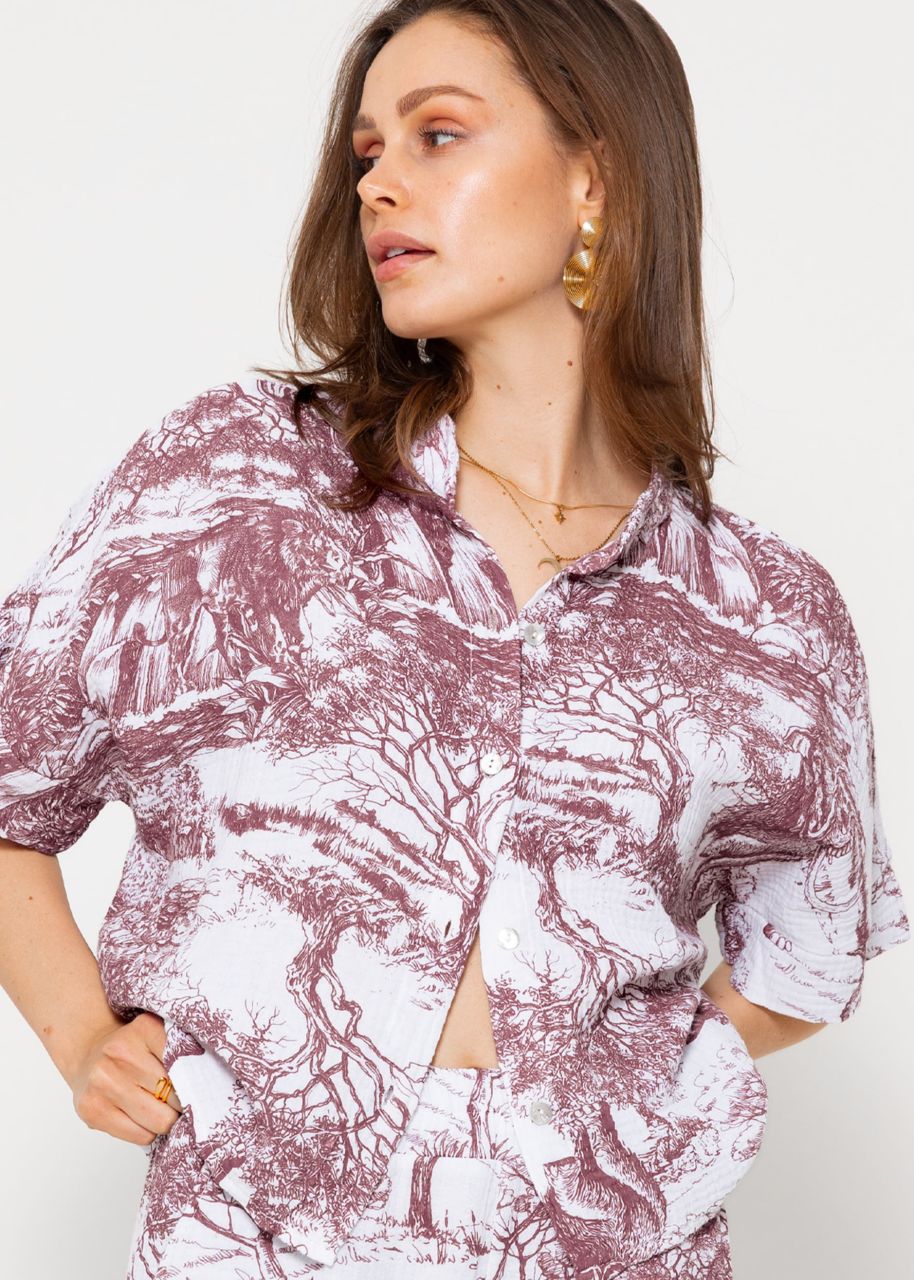 Musselin Bluse mit Print - weinrot