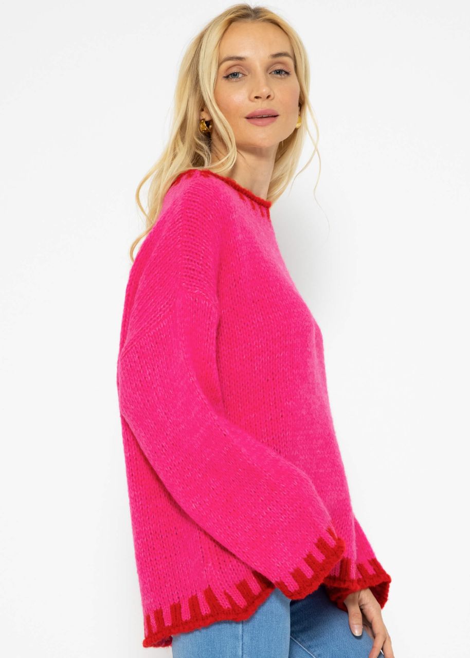 Pullover mit rotfarbenen Details - pink