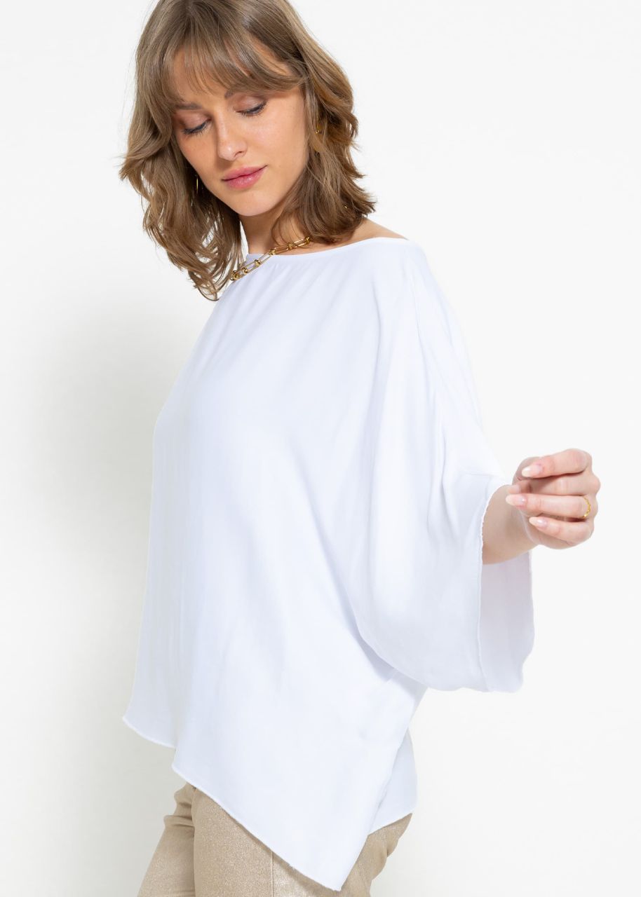 Oversize Satin Shirt mit asymmetrischem Saum - weiß