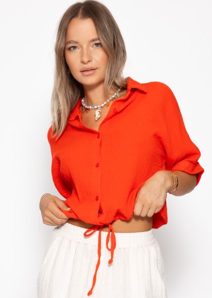Musselin Bluse mit Zugband - orange
