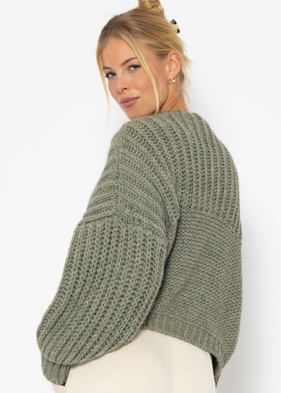 Jessica Haller Strick-Cardigan mit gerippten Ärmeln und Knopfleiste - khaki