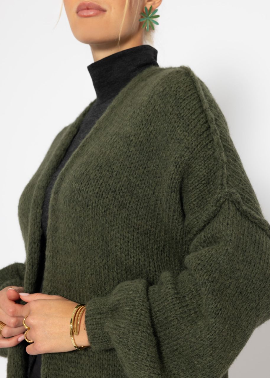 Lässiger Cardigan mit Außennähten - dunkelgrün