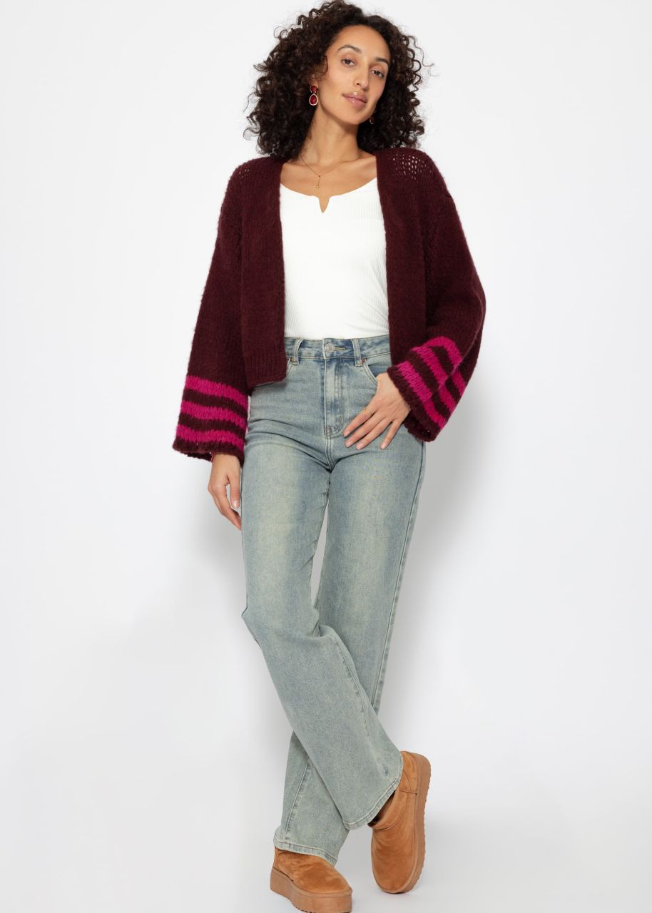 Cardigan mit gestreiftem Ärmelabschluss - burgundy