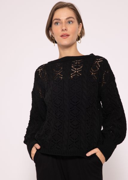 Crochet Pullover, schwarz