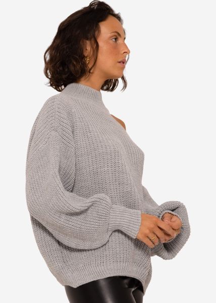 Oversize Cut-Out Pullover - grau