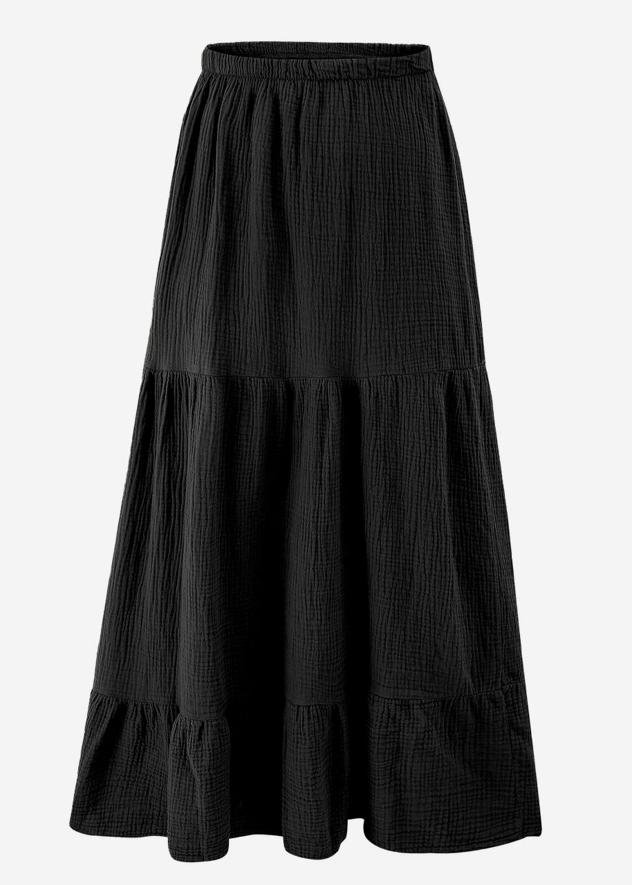 Musselin Maxi Rock mit Volants - schwarz