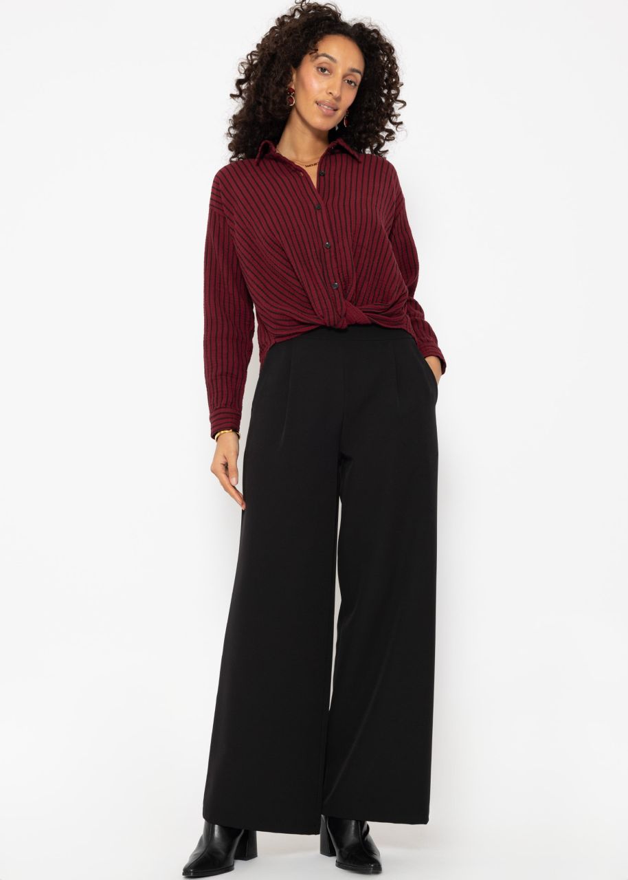 Gestreifte Musselin Bluse mit Knoten - burgundy-schwarz