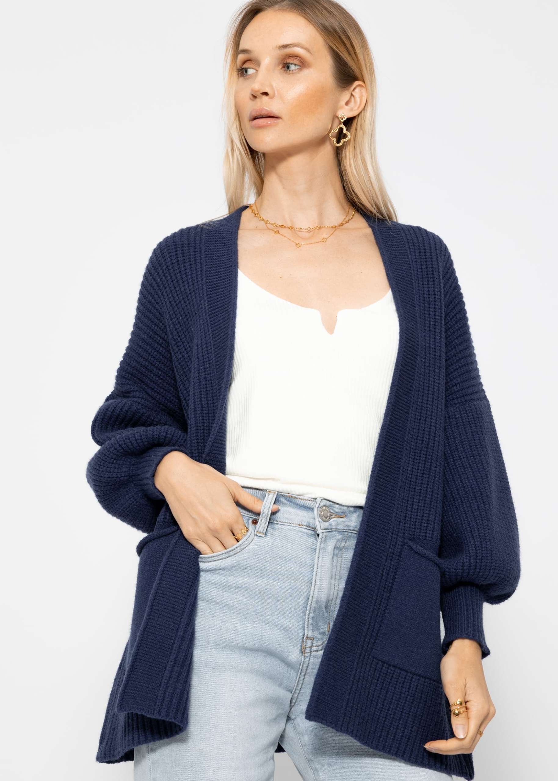 Soft Strick Cardigan mit Taschen - dunkelblau