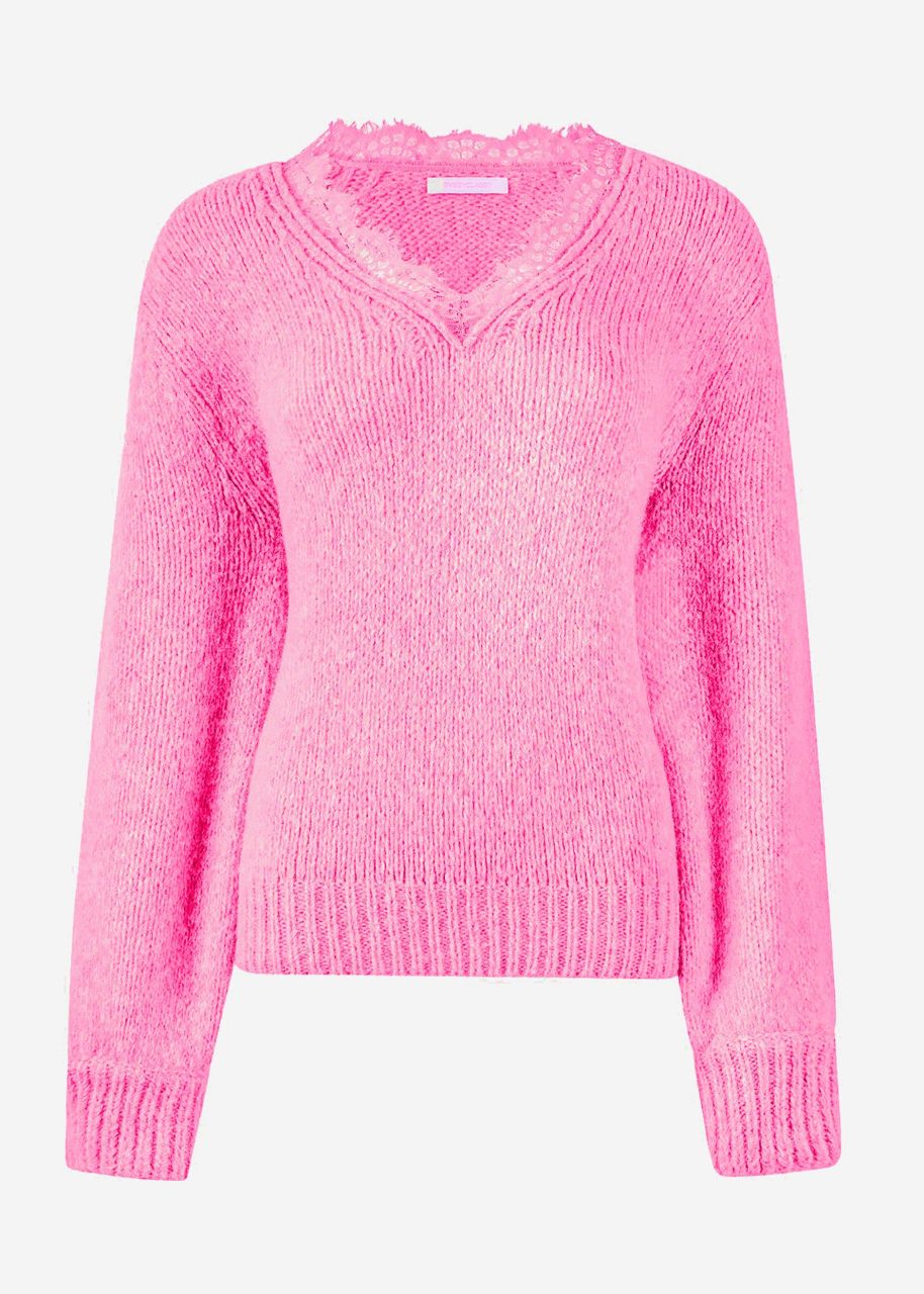 Pullover mit Spitzen-Ausschnitt - rosa