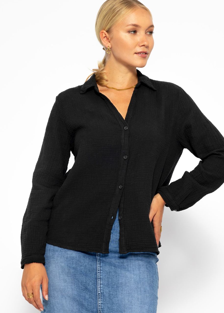 Musselin Bluse mit V-Ausschnitt - schwarz