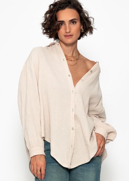 Musselin Bluse oversize, kurz, beige