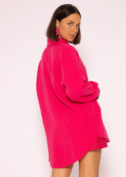 Musselin Bluse mit abgerundetem Saum, himbeerrot