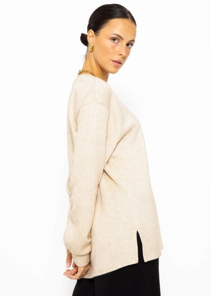 Oversize soft Sweater mit tiefem V-Ausschnitt - beige