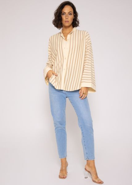 Jersey Kimono Bluse mit Streifen, offwhite/braun
