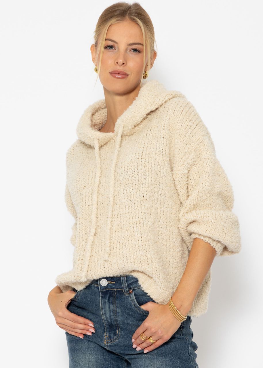 Jessica Haller Pullover mit Hoodie aus Bouclé-Strick - offwhite