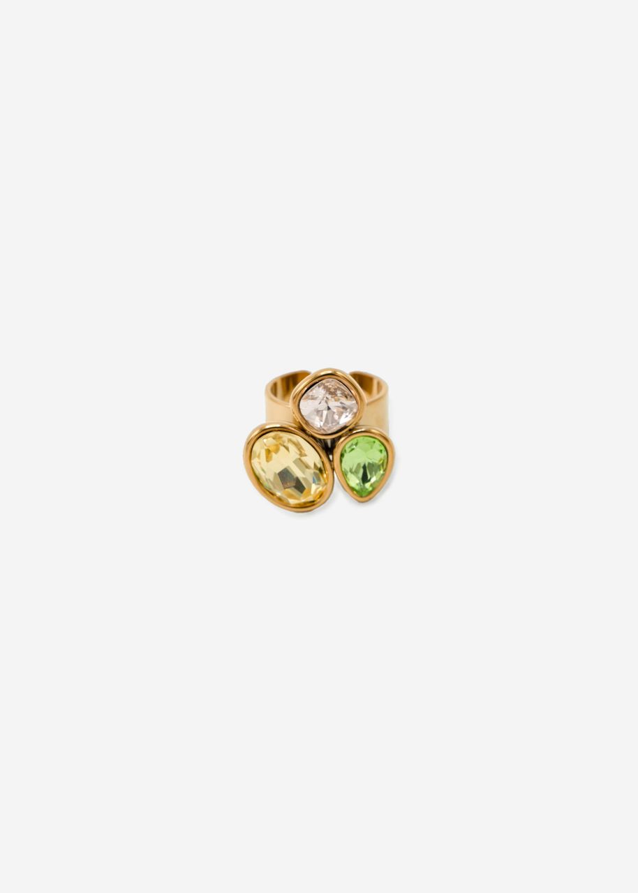 Ring mit 3 bunten Schmucksteinen - gold