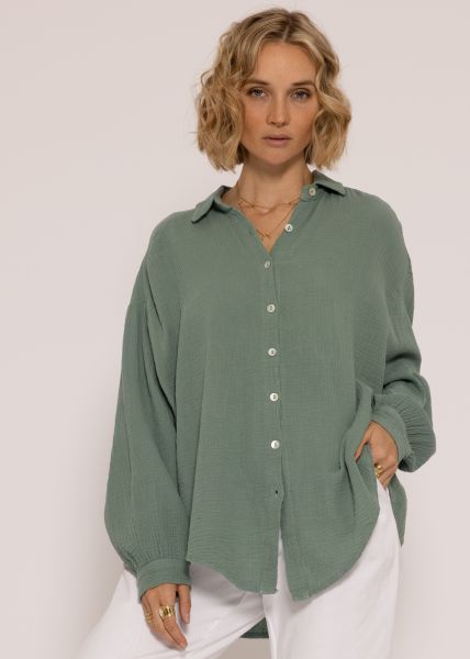 Ultra oversize Blusenhemd, kürzere Variante, grün