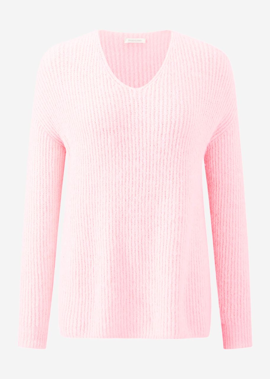 Gerippter Pullover mit V-Ausschnitt - rosa