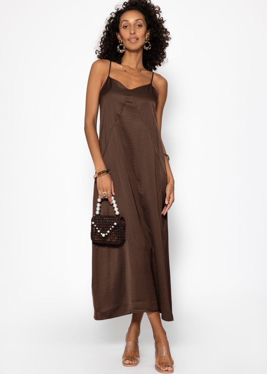 Maxi Satin Kleid - dunkelbraun