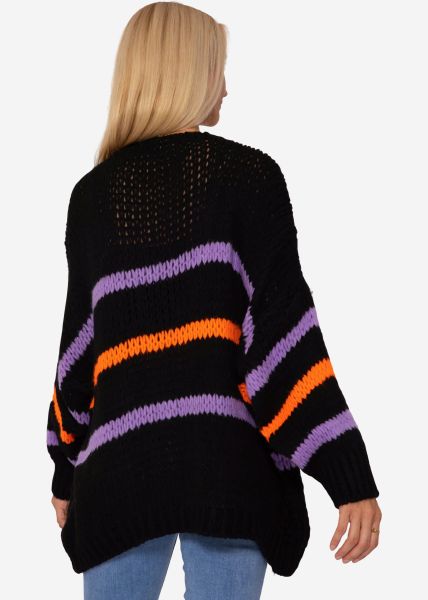 Oversize Cardigan mit lila und orange Streifen - schwarz