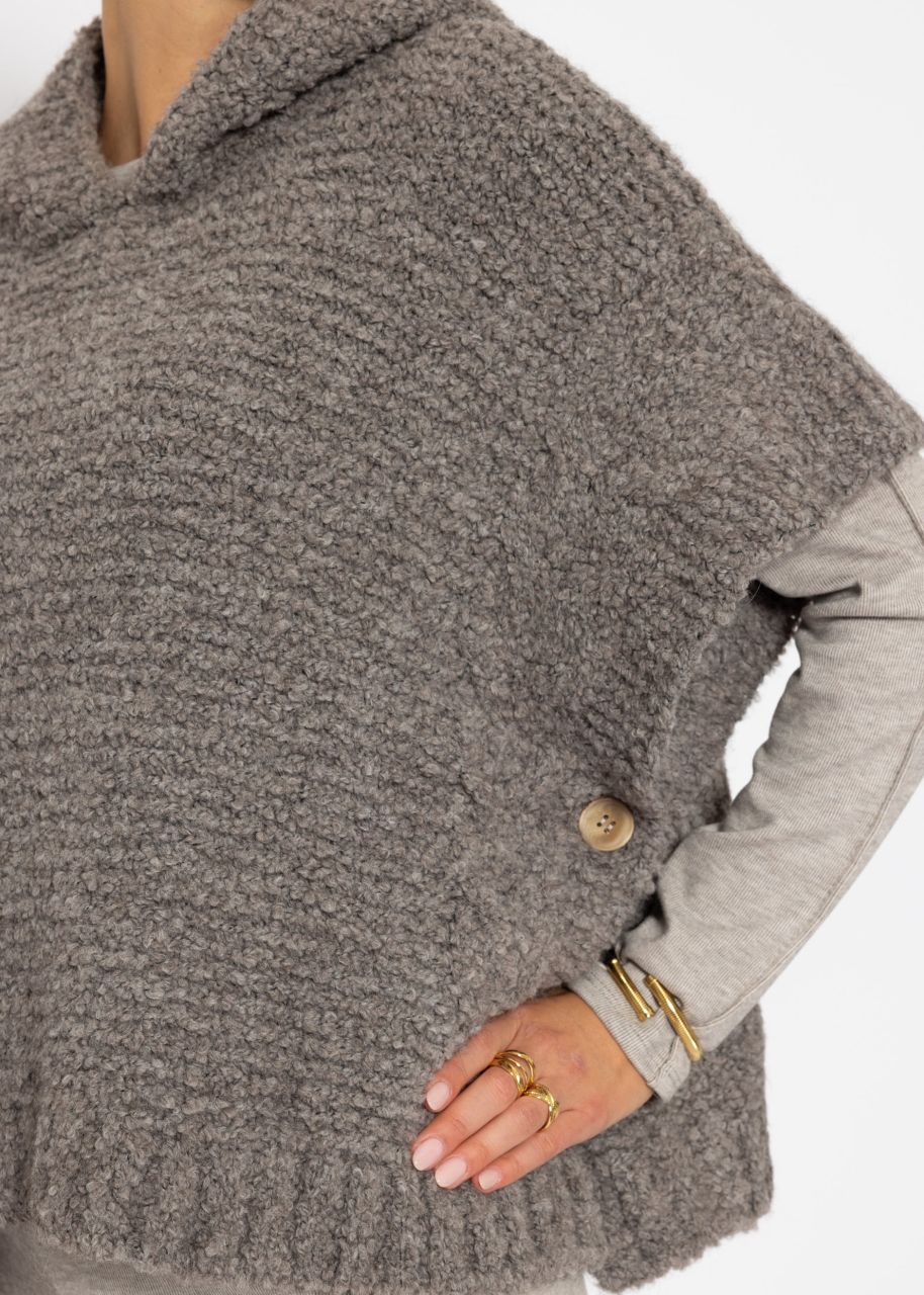 Jessica Haller Poncho mit Hoodie und Zopfmuster-Detail - taupe